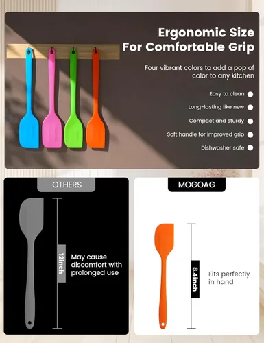 Miniatura 5 de Espátulas de silicona, silicona de grado alimenticio, raspador de goma de 8.5 pulgadas con resistente al calor, diseñado para cocinar, hornear