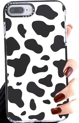 Abbery Diseñado para iPhone 8 Plus/7 Plus/6 Plus/6S Plus Funda transparente con estampado de vaca, linda funda protectora de silicona TPU para