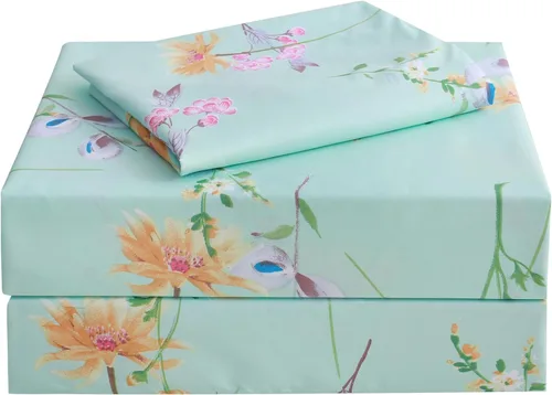 Miniatura 52 de JSD Juego de sábanas con estampado floral azul, tamaño Queen, 4 piezas, sábanas de microfibra con patrón suave, bolsillo extra profundo Sakura