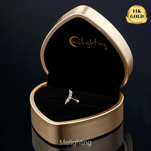 Miniatura 4 de Melighting Aretes de oro macizo de 14 quilates, 0.56 oz, joyería de piercing Tragus de oro transparente con circonita cúbica curvada para cartílago