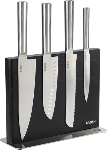 Miniatura 8 de Babish - Juego de cubertería de acero alemán de alto carbono 1.4116, 15 piezas, forjado de espiga completa, con bloque de cocina - Negro Hoja
