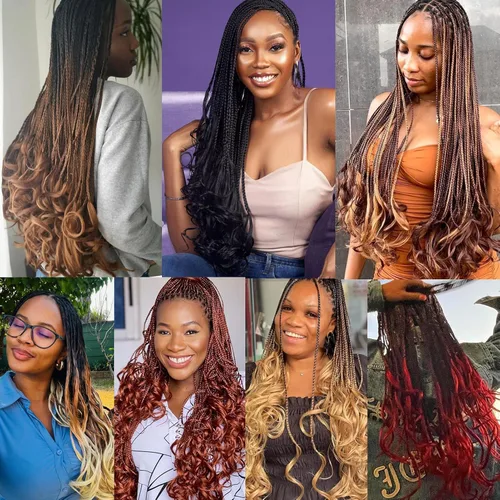 Miniatura 6 de Trenzas de ganchillo rizadas francesas de 14 pulgadas, 6 paquetes de trenzas caja con extremos rizados, trenzas de caja diosa, cabello trenzado #1B