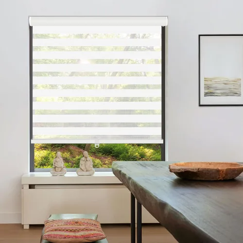 Miniatura 7 de LUCKUP Persianas enrollables sin cordones de cebra para ventana - Persianas transparentes de doble capa con control de luz con cenefa, privacidad