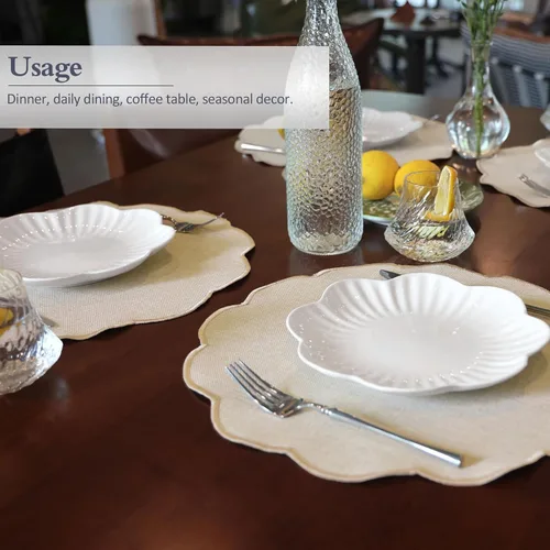 Miniatura 4 de AHHFSMEI Juego de 4 manteles individuales redondos de lino sintético, alfombrillas de mesa impermeables, resistentes al calor, antideslizantes y a