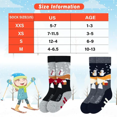 Miniatura 4 de Hylaea Calcetines de esquí de lana merino para niños, calcetines térmicos cálidos hasta la rodilla para patinaje de snowboard para niños y niñas