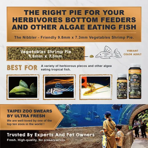 Miniatura 7 de Ultra Fresh Paquete de alimentos para pescado para alimentador de fondo, Pleco, Corydoras, bagre, verduras y pastel de camarones tropicales