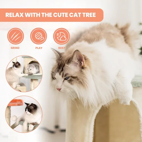 Miniatura 4 de HYABi - Árbol para gatos de 53 pulgadas con flores, casa de gatos de varios niveles con postes para rascar y juguetes, diseño fresco