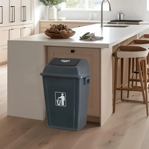 Miniatura 5 de Morcte Paquete de 4 cubos de basura de cocina de 13 galones con tapa giratoria, cubo de basura de plástico para cocina, color gris