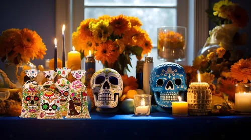 Miniatura 3 de Threetols 100 bolsas de celofán para Halloween, Día de los Muertos, bolsas de celofán para golosinas de celofán, calavera de azúcar, flores, bolsas