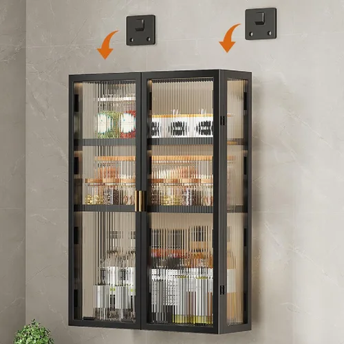 Miniatura 5 de Gdrasuya10 Organizador de armario colgante para montar en la pared, armario de cocina de metal con puertas acrílicas para comedor, cocina, baño