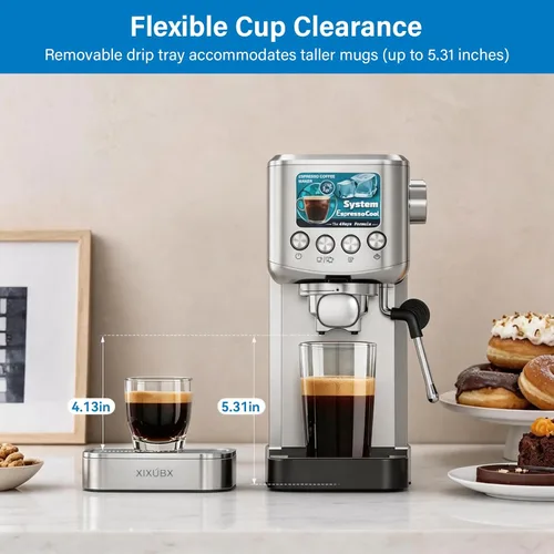 Miniatura 8 de XIXUBX Cafetera de café expreso y café frío de 20 barras con espumador de leche, tanque extraíble de 42 onzas, acero inoxidable, perfecta