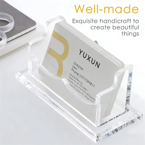 Miniatura 5 de YUXUN Tarjetero acrílico para escritorio, organizador de tarjetas de visita para mujeres, soporte transparente para tarjetas de presentación, base