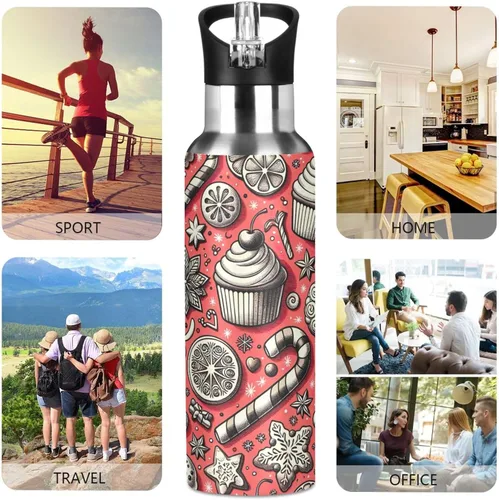 Miniatura 5 de Playful Cupcakes Insulated Stainless Steel Water Bottle with Straw 32 Oz, BPA-Free Sport Water Bottle Leakproof Water Bottles