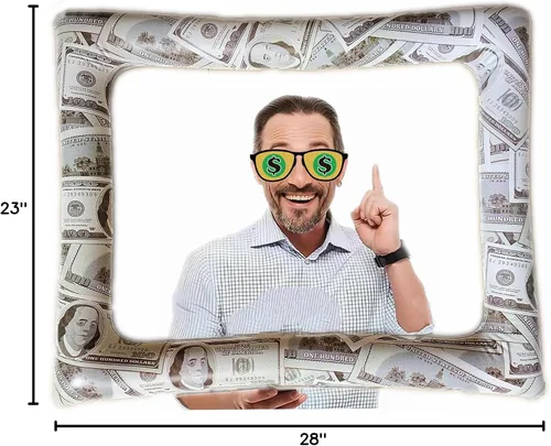 Miniatura 10 de Bill Dollar - Marco inflable para fotomatón para selfies, accesorios gigantes para fiestas temáticas de dinero, marco de fotos para cumpleaños