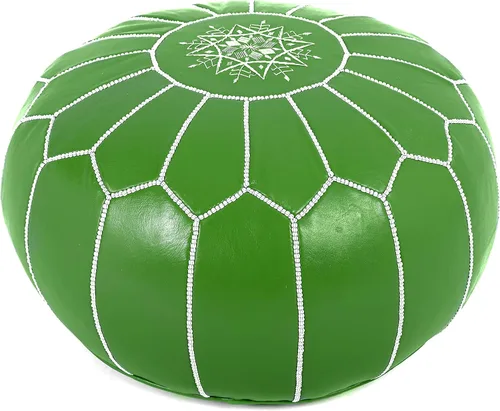 Marrakesh Gallery Puf Redondo de Cuero Genuino Sin Relleno - Otomana Taburete Reposapiés Marroquí, Funda para Reposapiés - Decoración Boho - Sala de