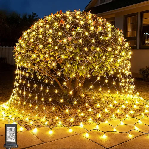 LitHome Luces de red de Navidad de 14.8 x 5 pies, 300 luces LED de red blanca cálida, 8 modos de conexión, malla gigante impermeable de Navidad con