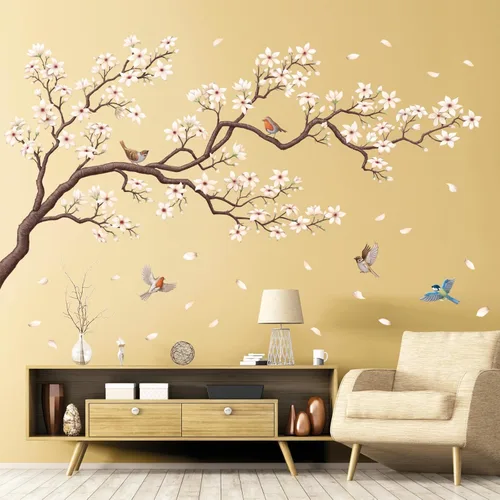 Miniatura 3 de DECOWALL SG4-2213 Pegatinas de pared de árbol de flores orientales calcomanías blancas flor de cerezo despegar y pegar dormitorio sala de estar
