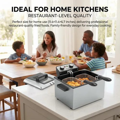 Miniatura 4 de Freidora eléctrica para uso doméstico, freidora de encimera de acero inoxidable de 1800 W con tanque de aceite de 5 L, cesta de freír extraíble