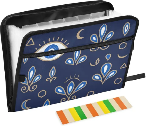Carpeta expandible con etiquetas adhesivas, 13 bolsillos, carpeta de acordeón, organizador de documentos, carpeta de archivos expandible con cierre