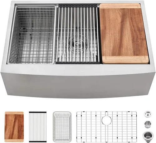 Miniatura 12 de Fregadero de cocina negro de 84 cm para casa de campo con estación de trabajo-VASOYO 33x22 Fregadero de cocina negro de acero inoxidable para casa