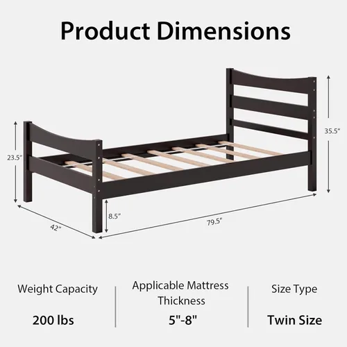 Miniatura 2 de Giantex - Marcos de cama individual de madera con cabecero, cama moderna con plataforma y soporte de listones de madera, espacio de almacenamiento