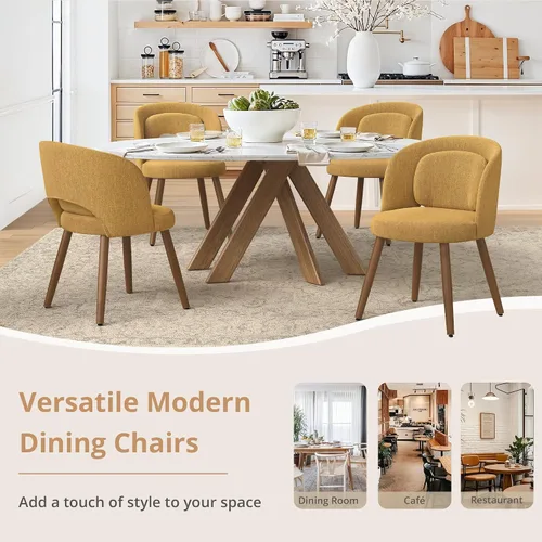 Miniatura 6 de LUE BONA Juego de 2 sillas de comedor, modernas sillas de cocina tapizadas con patas de madera maciza, respaldo curvado y soporte lumbar