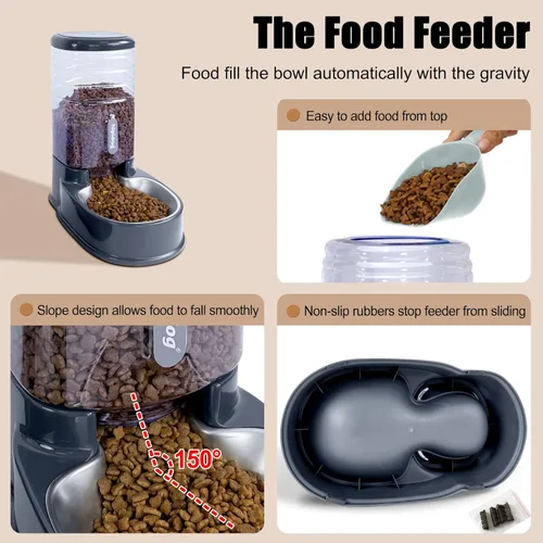 Miniatura 4 de Comedero automático de acero inoxidable para mascotas pequeñas y medianas alimentador automático de alimentos y bebedero de acero inoxidable de 3.8