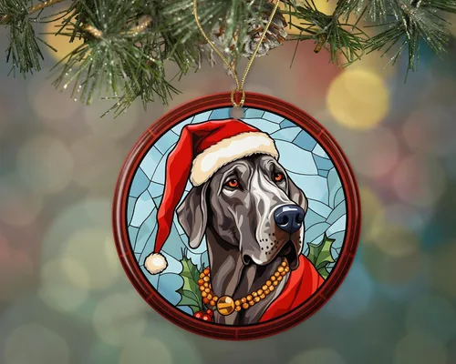 Great Dane - Adorno de cerámica de vitral de Navidad, adorno colgante para árbol de Navidad, adorno de vitral de perro, adorno religioso para