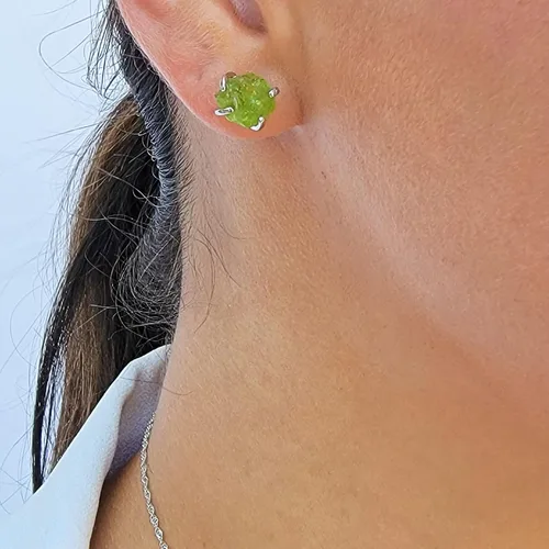 Miniatura 190 de Natural raw gemstone stud earrings with white gold over 925 sterling silver, 6 to 7mm rough genuine quality birthstone gift for her, Uniquelan