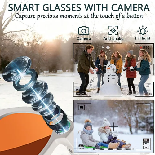 Miniatura 2 de Gafas Inteligentes con Cámara Gafas AI Gafas Bluetooth Lentes Reemplazables, Batería de 48H para Viajes, Conferencias y Vlogging. Traducción, Blanco