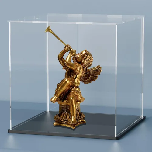 Miniatura 17 de Vitrina de acrílico con base negra, caja de exhibición de acrílico transparente de autoensamblaje con tapa, 6 pulgadas (largo y ancho) x 7.8 Negro