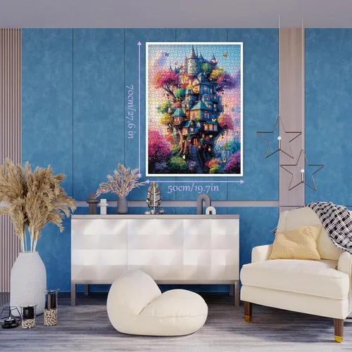 Miniatura 5 de Rompecabezas de 1000 piezas de casa del árbol de mariposa para adultos, rompecabezas de fantasía, colorido árbol de casa de plantas