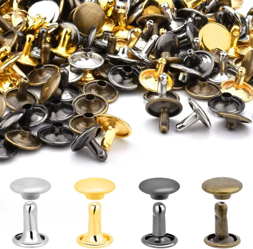 400 juegos de remaches para cuero, remaches de cuero de doble tapa redonda de 10 mm, remaches tubulares con punta para correa de bolso, llaveros,