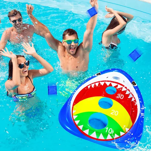 Miniatura 2 de Divertidos juguetes de piscina para niños, tablero inflable de tiburón, juego de agua flotante para adultos y familia, regalo fresco de fiesta