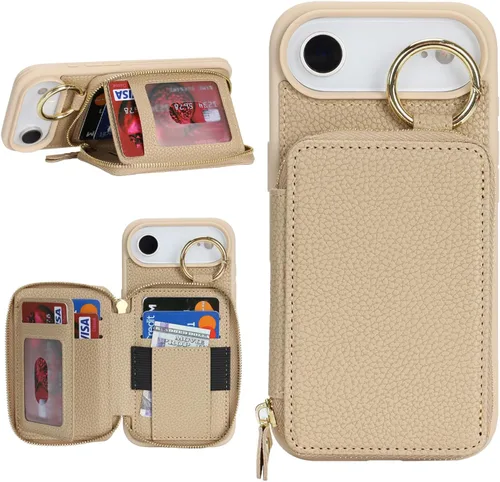 Miniatura 42 de Funda compatible con iPhone Air Wallet con tarjetero para iPhone Air, funda con cremallera y ranura para mujer, 5G de 6.5 pulgadas, color oro rosa