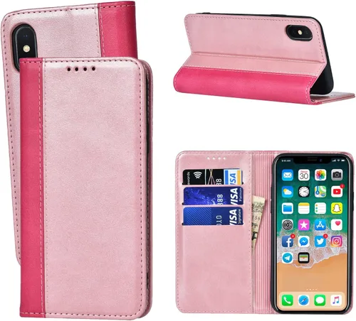 Miniatura 16 de Havaya Funda para iPhone Xs y iPhone X, cartera con tarjetero y llavero, soporte de anillo de piel sintética, diseño floral con ranuras