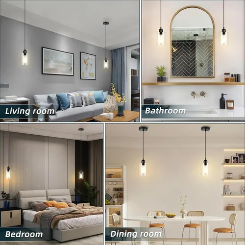 Miniatura 8 de CANMEIJIA Moderna lámpara colgante negra de granja con pantalla de vidrio, iluminación colgante industrial, luces de isla para cocina, accesorios