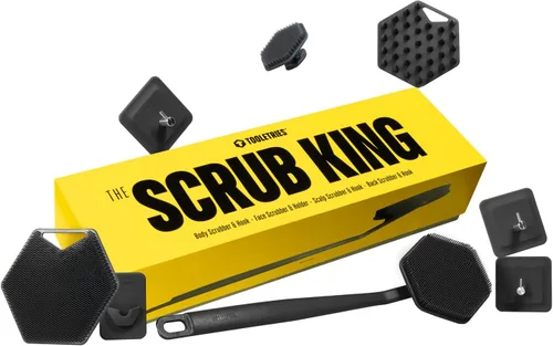 TOOLETRIES The Scrub King - Juego de ducha de silicona para hombres, limpiador de espalda, limpiador corporal, limpiador facial y masajeador del