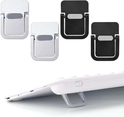 Penitue 4pcs Mini Keyboard Riser, Self-Adhesive Portable Small Laptop Tilt Stand Zinc Alloy Lifter Feet Foldable & Invisible Computer Notebook