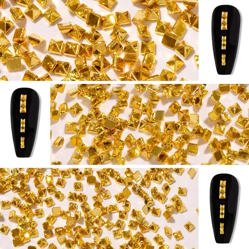 Miniatura 4 de WOKOTO 600 dijes de uñas de pirámide punk dorados, remaches de pirámide de oro 3D para uñas, tachuelas de metal punk, dijes de uñas góticas