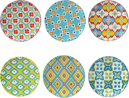 Certified International Damask Floral - Platos de canapé/almuerzo de 6 pulgadas, diseños surtidos, multicolor, grande, juego de 6