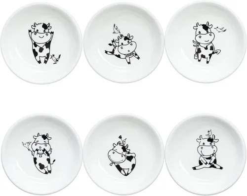 Divertidos platos de cerámica con diseño de vaca y pájaro de caricatura, platos de condimentos, cuencos de sushi y soja, platos de aperitivo, platos