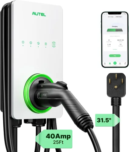 Autel MaxiCharger - Cargador EV de nivel 2 de hasta 40 amperios, 240 V, estación de carga rápida para vehículos eléctricos para interiores y Blanco