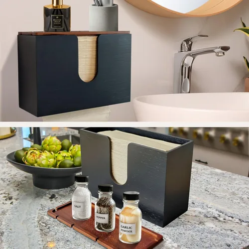 Miniatura 2 de eBun Soporte de toallas de papel plegadas de bambú – Dispensador de toallas de papel para montaje en pared y encimera para baño, cocina y oficina