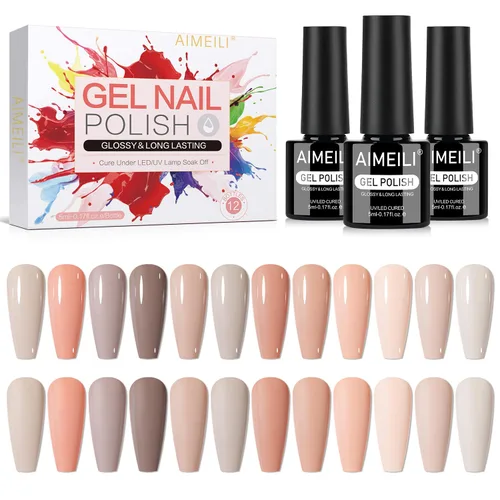 Miniatura 21 de AIMEILI Juego de esmaltes de uñas de gel nude – 12 colores sin hema, gelatina neutra, rosa, blanco lechoso, efecto transparente, manicura