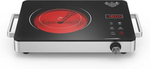 Miniatura 10 de Placa de Cocción Eléctrica 110v, Estufa Eléctrica de Un Solo Quemador Placa de Cocción Infrarroja Placa Caliente 1800W, Configuración de 4 Horas