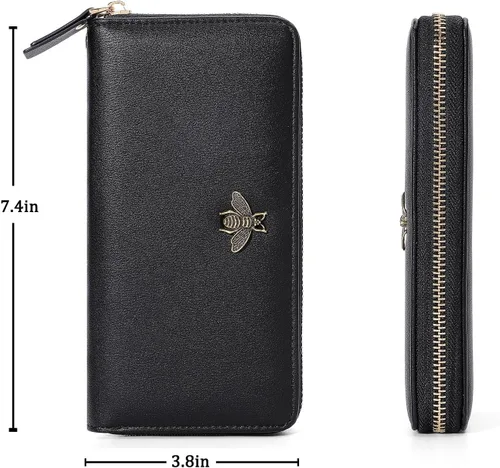 Miniatura 4 de Billetera para mujer con bloqueo RFID para mujer, carteras largas con correa de muñeca para mujer