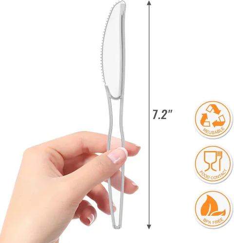 Miniatura 2 de Cuchillos desechables de plástico transparente, paquete de 50 unidades envueltos individualmente