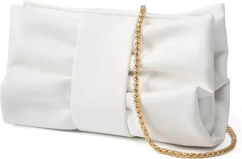 Miniatura 9 de Elegante bolso de mano con lazo para mujer, suave y plisado, bolsa de noche de poliuretano con cadena desmontable para fiesta de graduación, boda