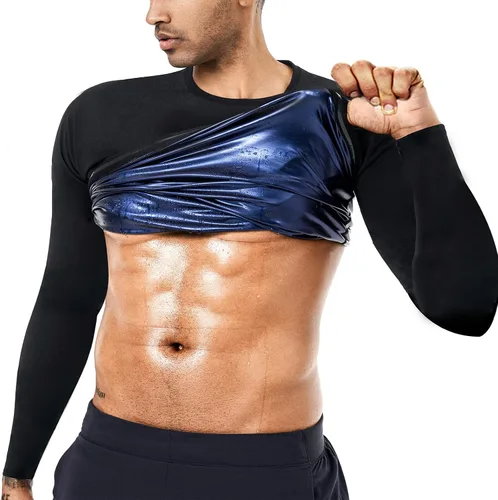Sauna Sudor Camisa Entrenador de Cintura para Hombres Chaleco de Compresión Entrenamiento Ropa de Gimnasio Mejorador de Sudor Manga Larga
